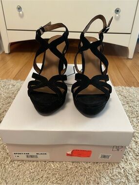 bp Black Suede Crisscross Platform Heels